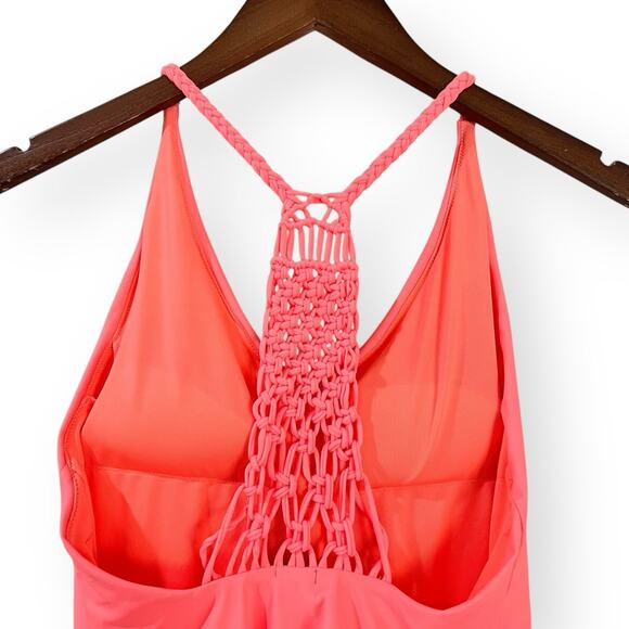 Aerie One Piece Crochet Back Swimsuit Womens Size M Coral Pink Braided Straps - Picture 7 of 9
